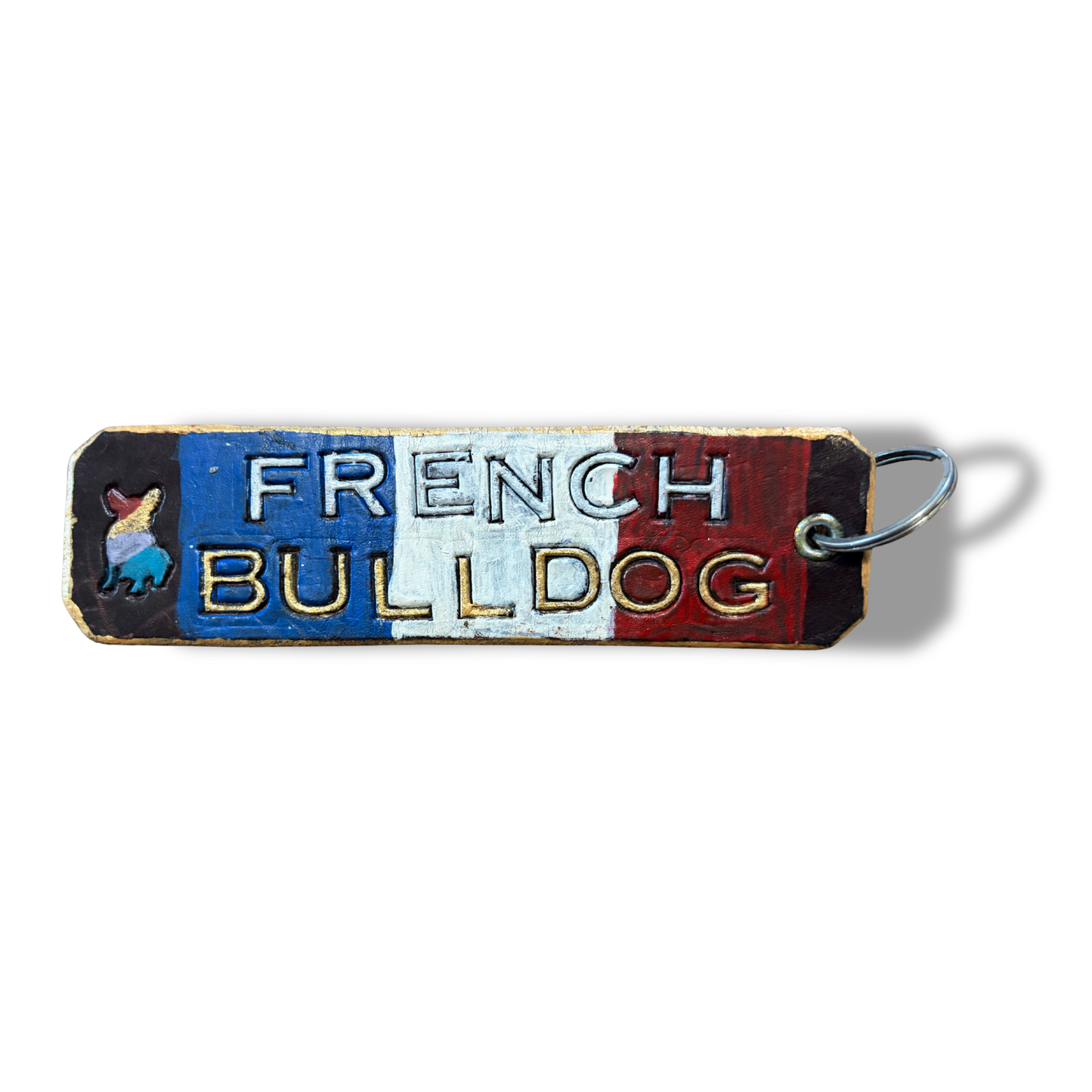 Large French Bulldog keychain, durable and stylish accessory for keys, bags, or gifts for dog lovers.
