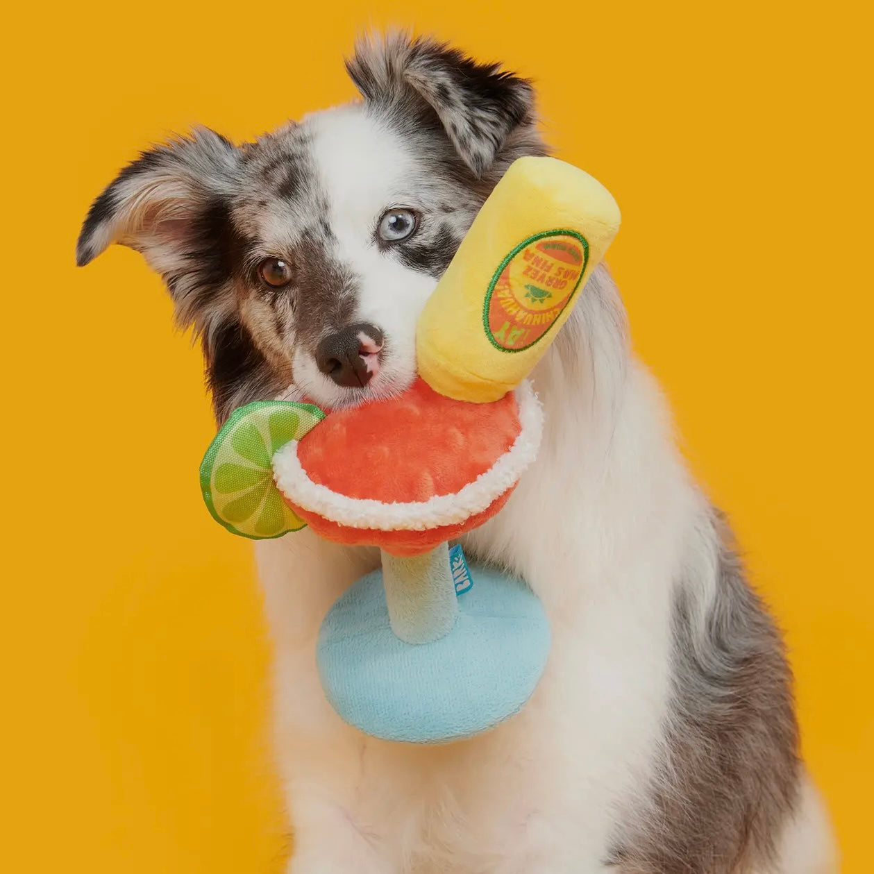 Bark Bulldog Barkarita Plush Dog Toy – fun margarita-themed squeaky plush for dogs who love interactive play.
