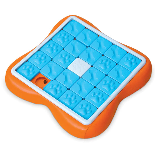 Level 3 Challenge Slider dog puzzle toy for advanced enrichment, mental stimulation, and slow feeding. BPA free and easy to clean.
