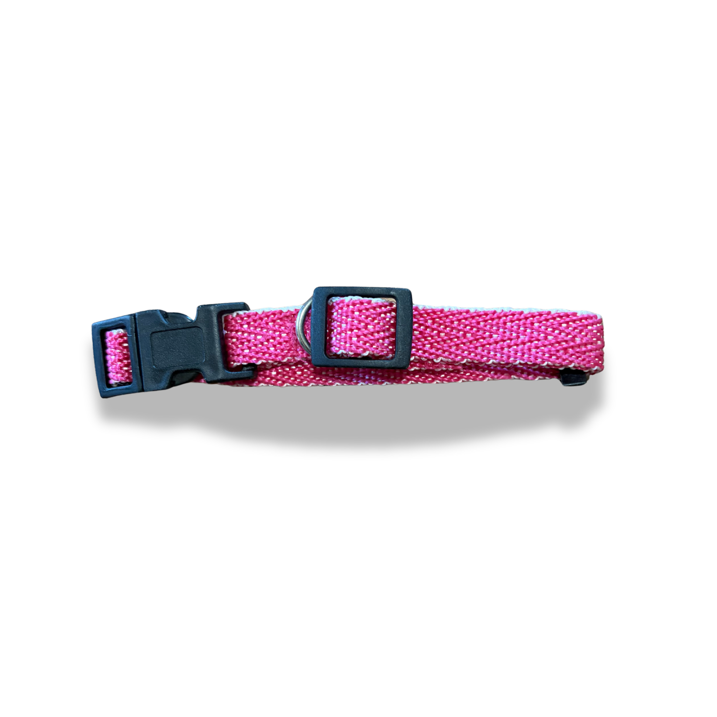 Small pink dog collar, adjustable, comfortable, and durable for everyday walks and playtime for small dogs.