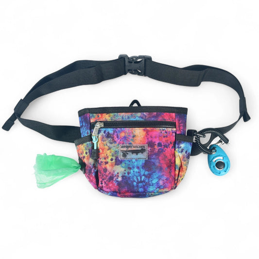 Rainbow watercolor dog treat and waste bag pouch