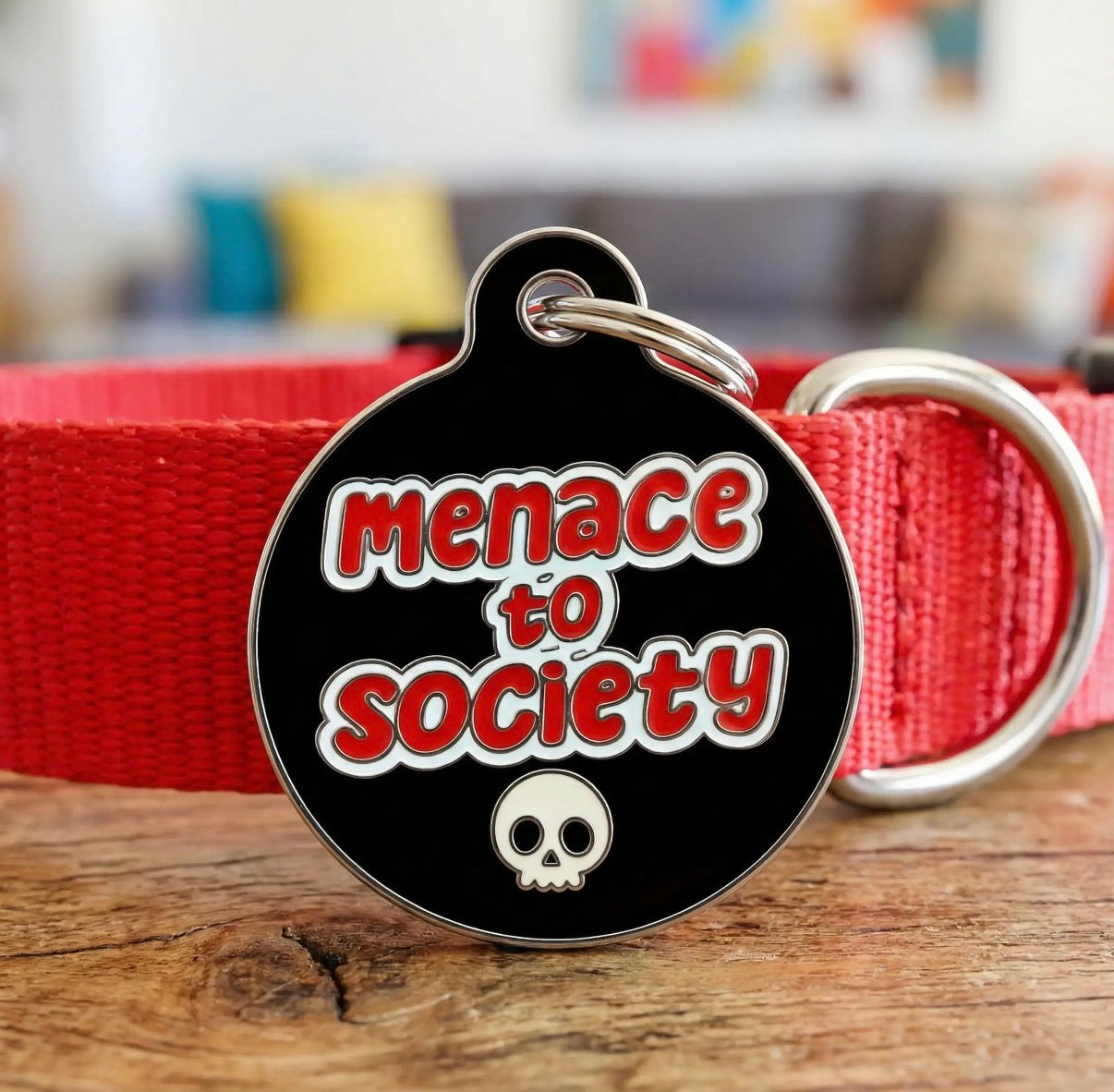 Funny Dog Charm & Pet ID Tag “Menace to Society”