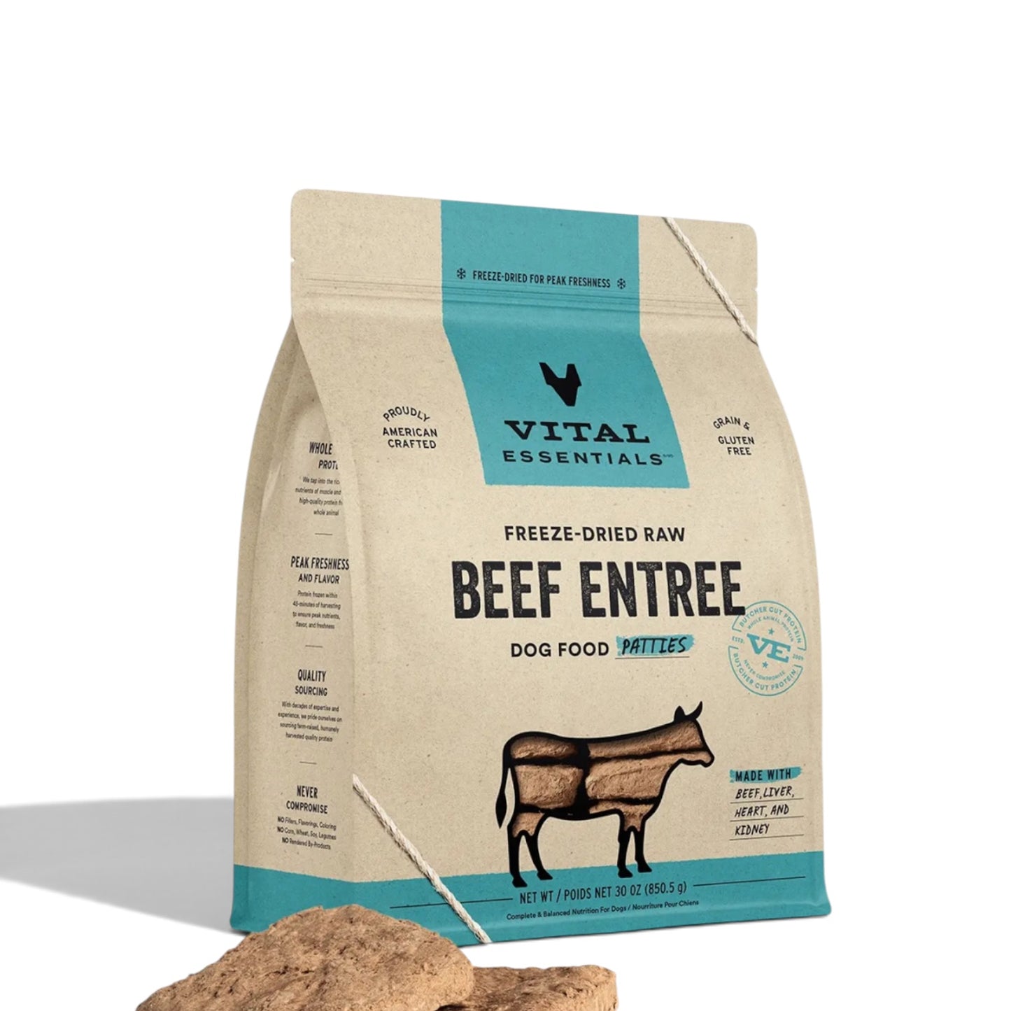 Vital Essentials Raw Beef Fd Dog Food Patties 30oz