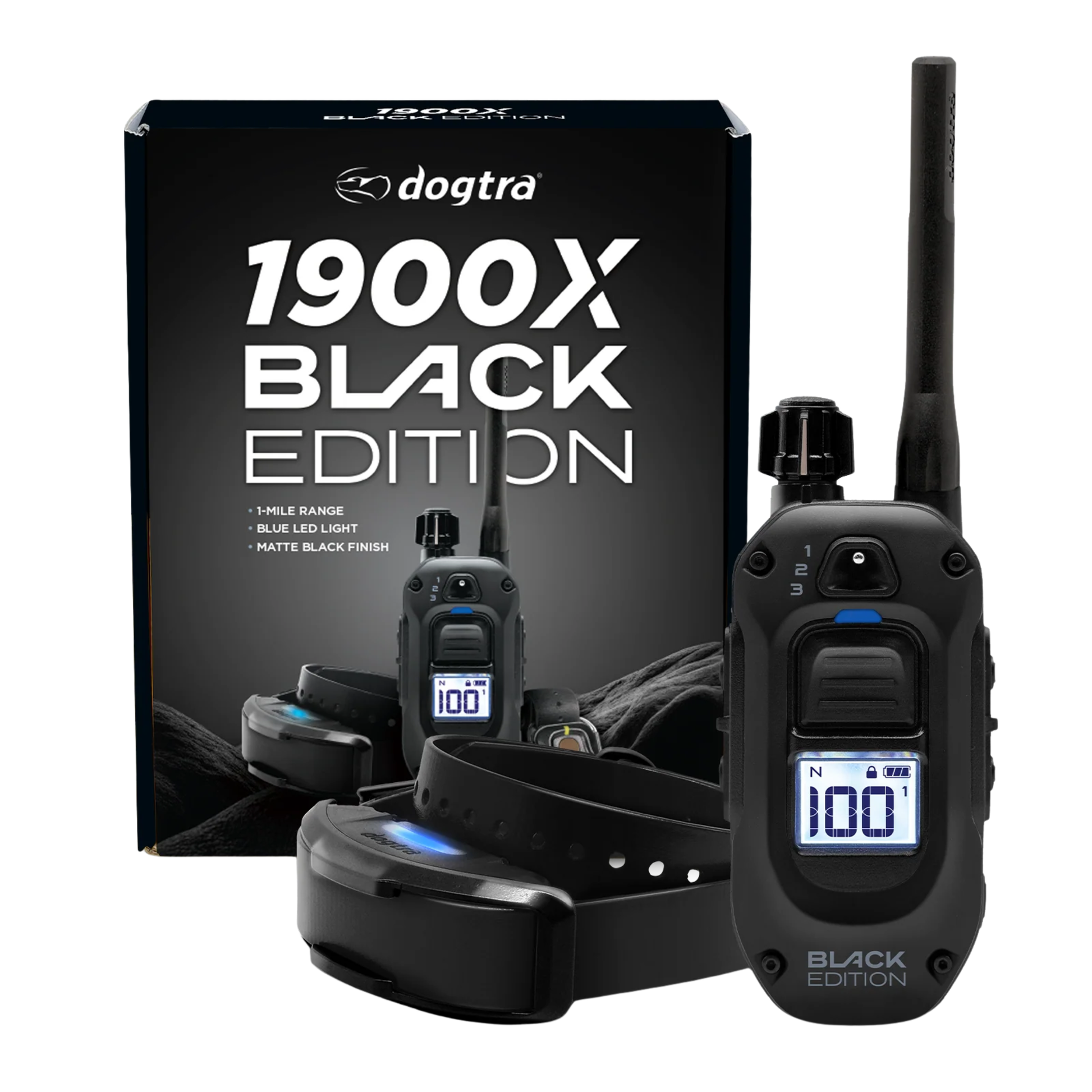 Dogtra 1900X BLACK – elite 1-mile range, high-output collar with BOOST, XPP vibration, waterproof design, matte black with discreet LED.