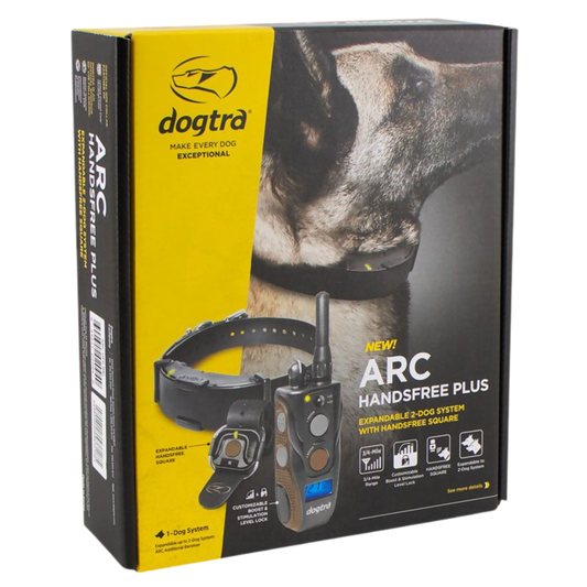 Slim, ergonomic ARC Handsfree Plus collar for dogs 15 lbs and up