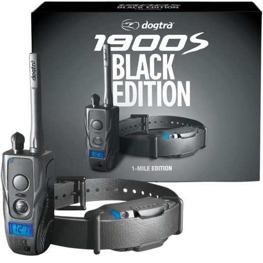 Dogtra 1900S Black Edition showing LCD screen, high-performance stimulation, and enhanced contact points